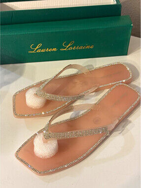 Lauren Lorraine Tampa Pink Rhinestone Jelly Flip Flop Sandals Women 8 NIB